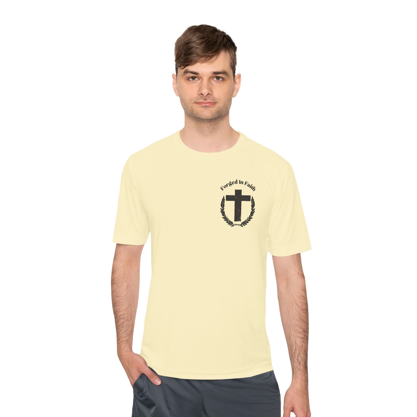 Forged In Faith Performance Shirt - Deuteronomy 31:6